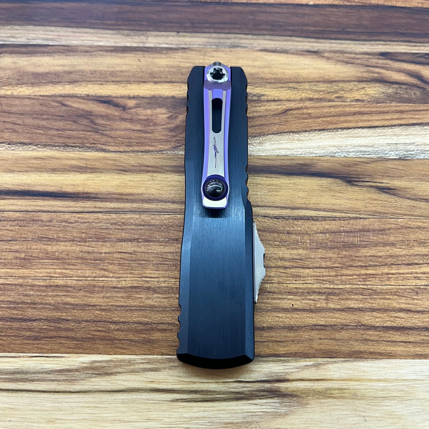 Microtech UTX-85 Gen III D/E 3" OTF Marfione Select Blued Baker Forge Coppermai Damascus w/ Purple Titanium Accent