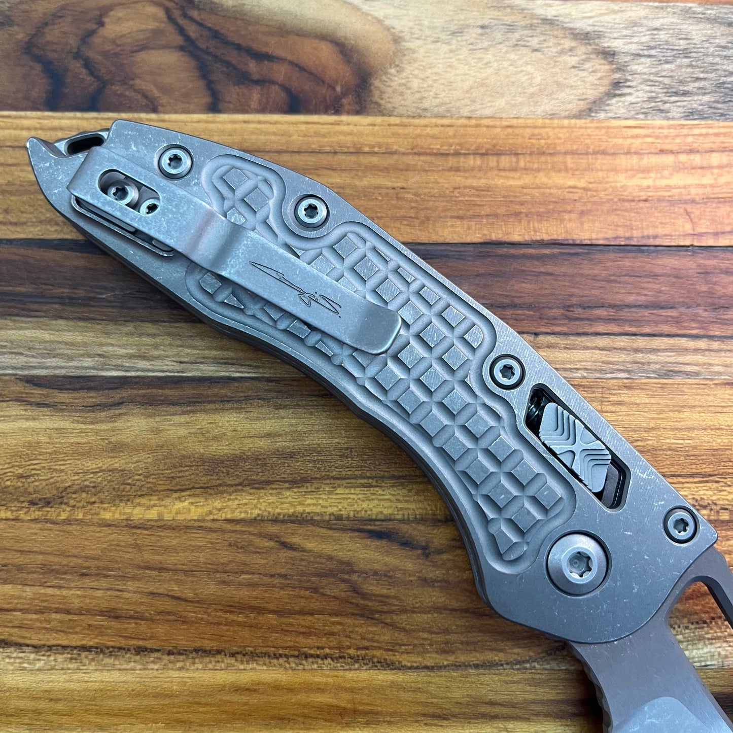 Microtech Marfione Select Stitch 3.5" Folding Knife w/ RAM-LOK & Frag Titanium Handle