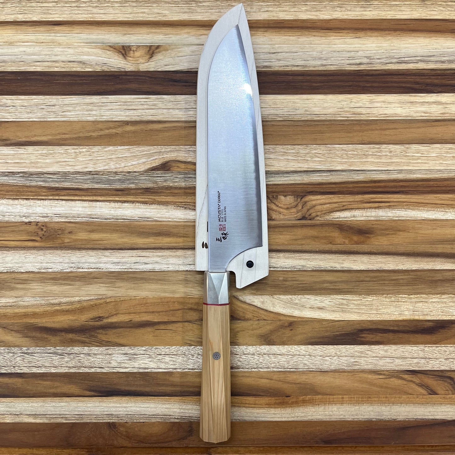 Mcusta Zanmai Beyond Blue 180mm (7") Natural Wood Santoku Saya w/ Pin