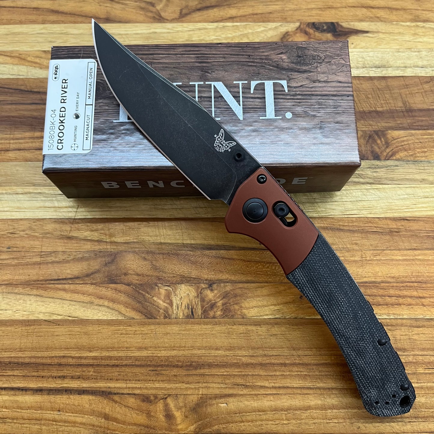 Benchmade Crooked River 4" Folding Knife w/ Burnt Copper Aluminum & Black Canvas Micarta Handle