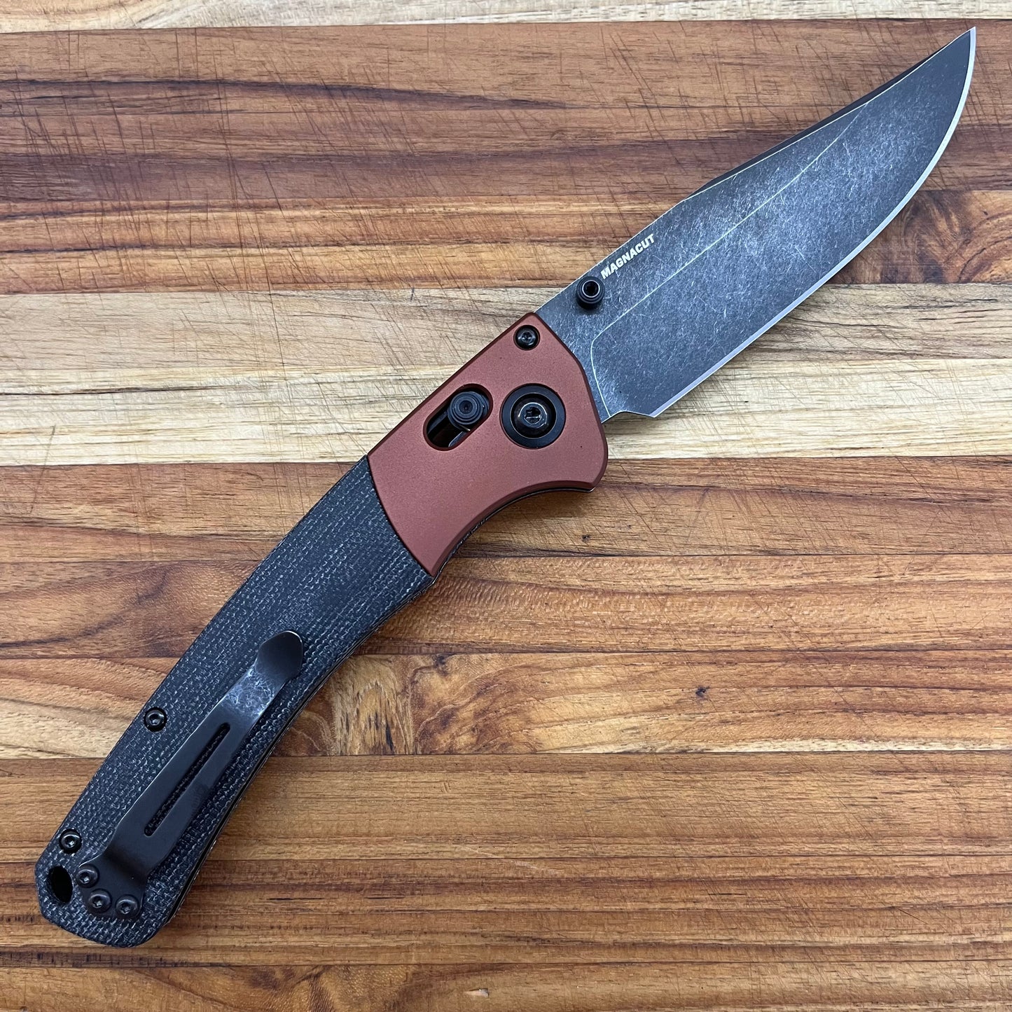 Benchmade Crooked River 4" Folding Knife w/ Burnt Copper Aluminum & Black Canvas Micarta Handle