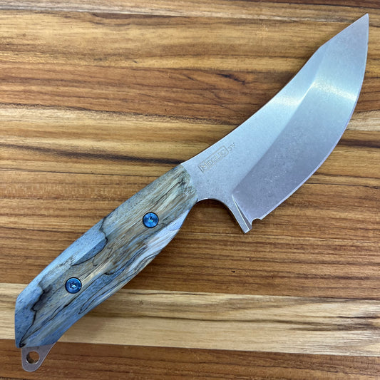 Meglio Blade Show Semi-Custom H-Series 4" Outdoor Kitchen Knife w/ Blue Spalted Maple Handle
