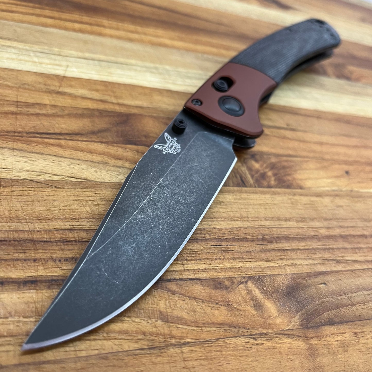 Benchmade Crooked River 4" Folding Knife w/ Burnt Copper Aluminum & Black Canvas Micarta Handle