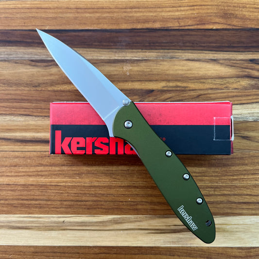 Kershaw Leek 3" Flipping Knife w/ Olive Aluminum Handle