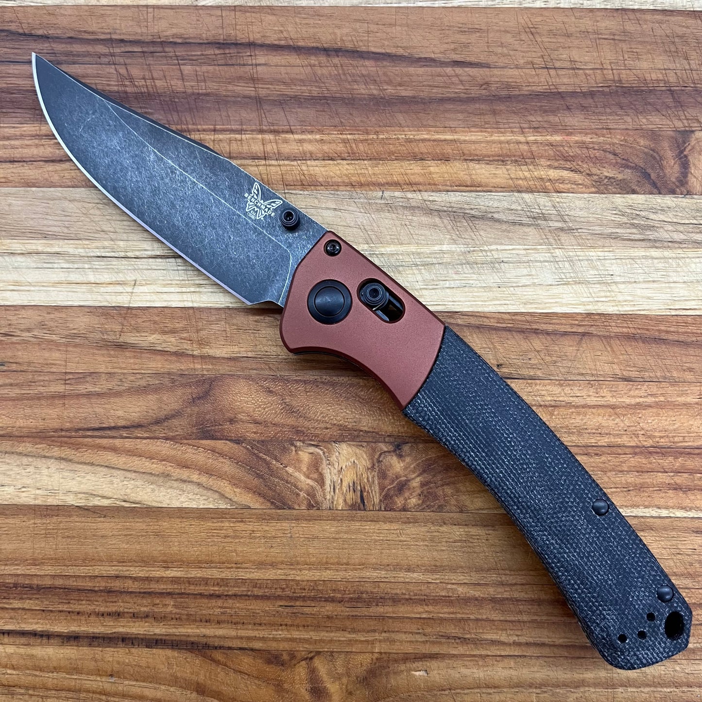 Benchmade Crooked River 4" Folding Knife w/ Burnt Copper Aluminum & Black Canvas Micarta Handle