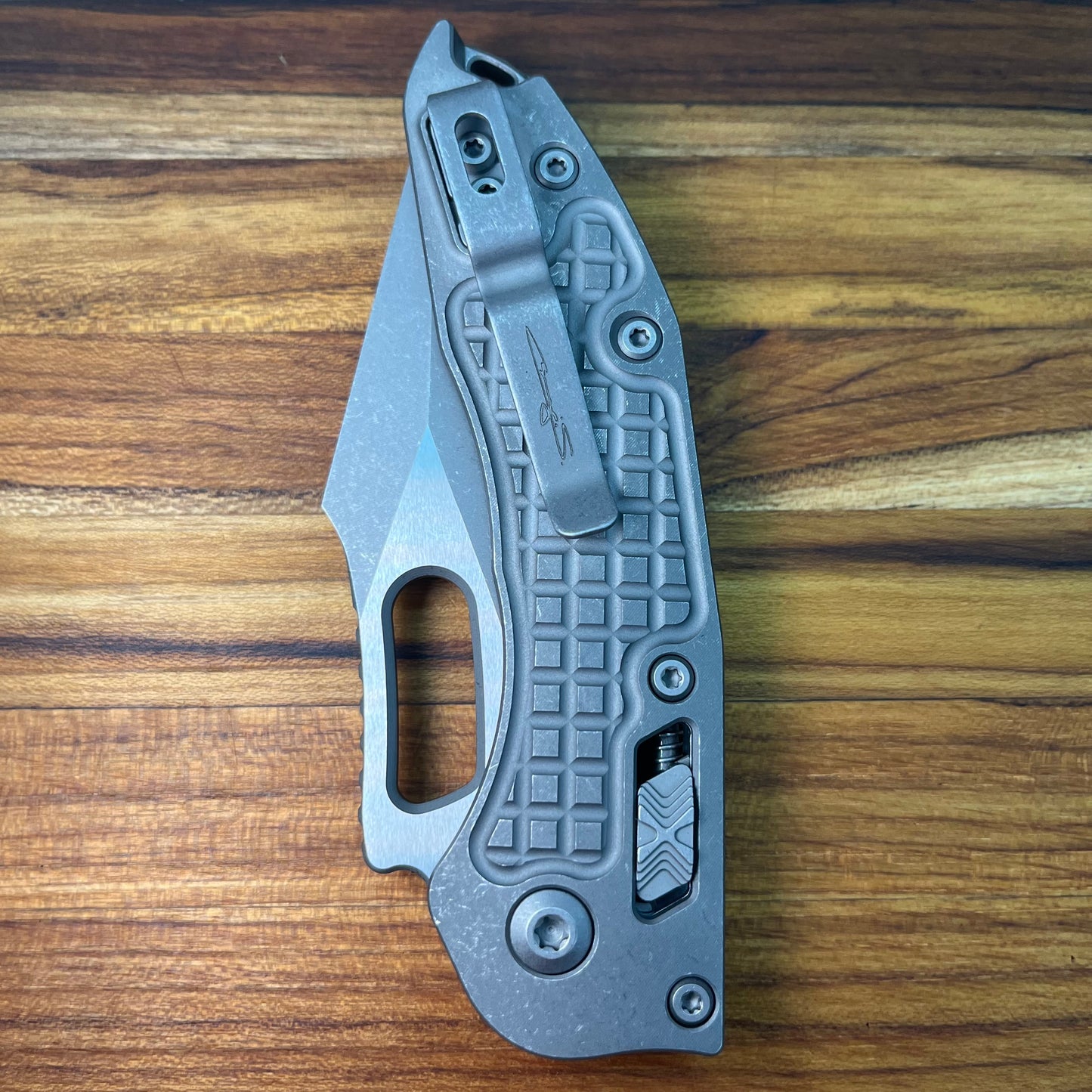 Microtech Marfione Select Stitch 3.5" Folding Knife w/ RAM-LOK & Frag Titanium Handle