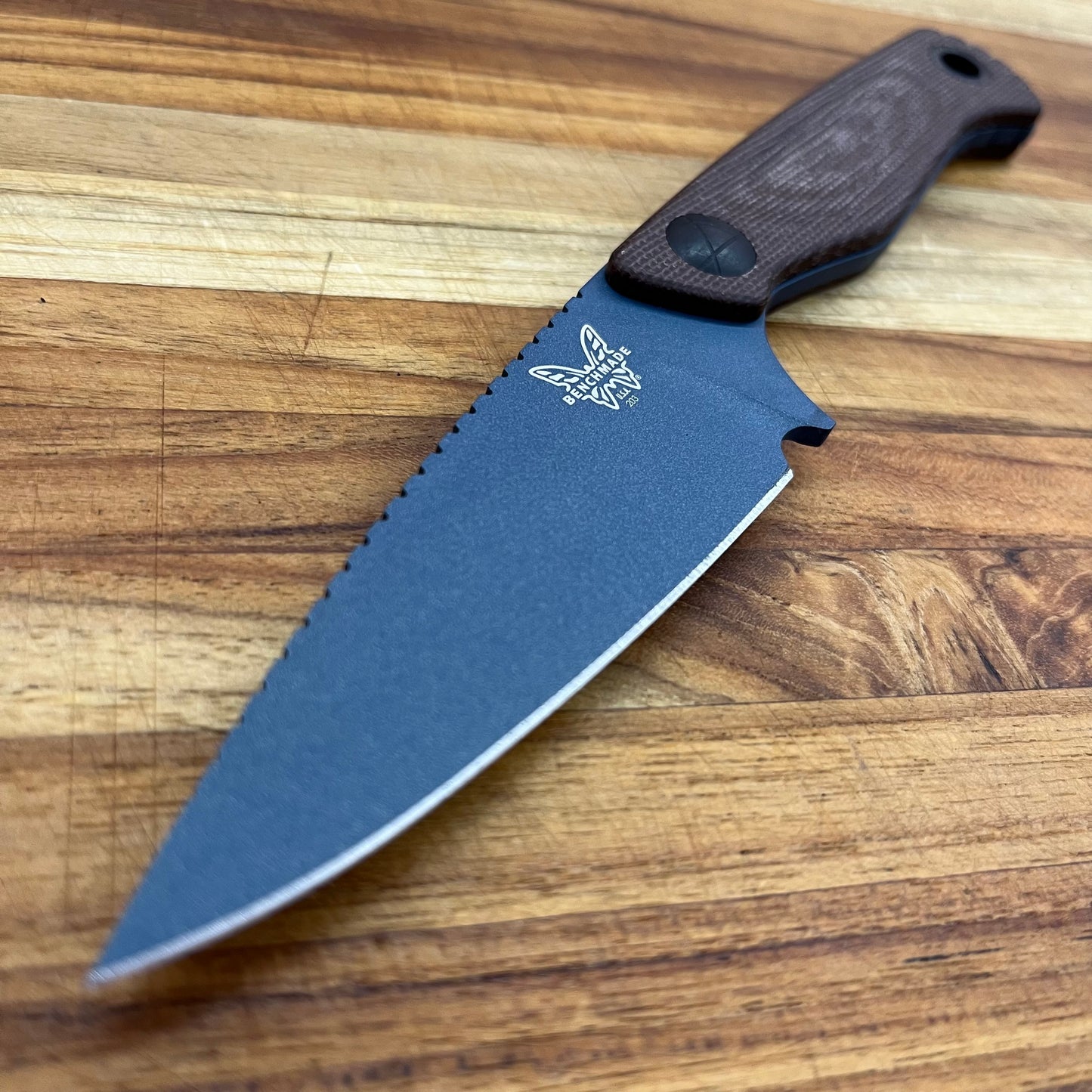 Benchmade Dacian 3.25" Fixed Blade w/ Brown Canvas Micarta Handle & Black Leather/Boltaron Sheath