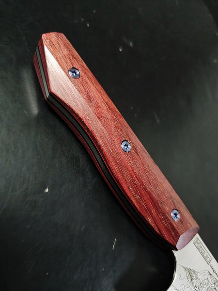 Meglio Knives Semi-Custom Abstract Beauty 10" Satin Magnacut Western Chef's Knife w/ Purple Heartwood