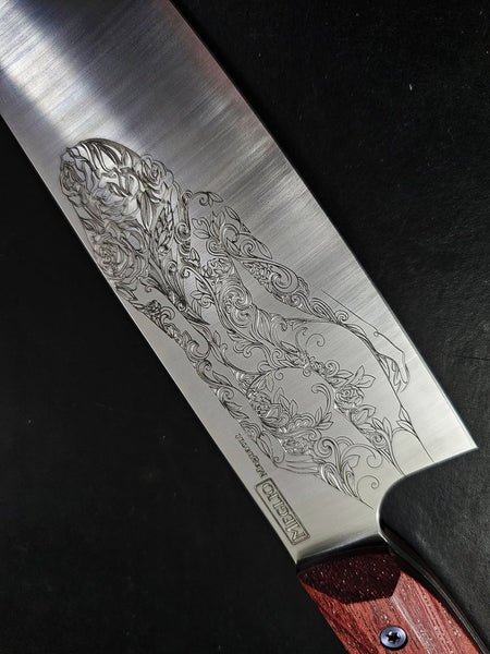Meglio Knives Semi-Custom Abstract Beauty 10" Satin Magnacut Western Chef's Knife w/ Purple Heartwood