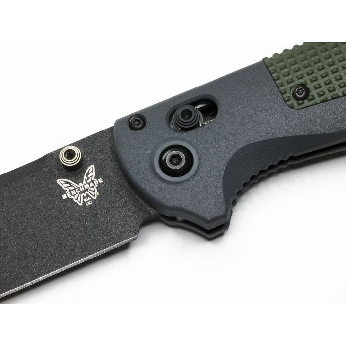 Benchmade Redoubt 3.5" Folding Knife w/ Gray Grivory & Green Grip Inlay