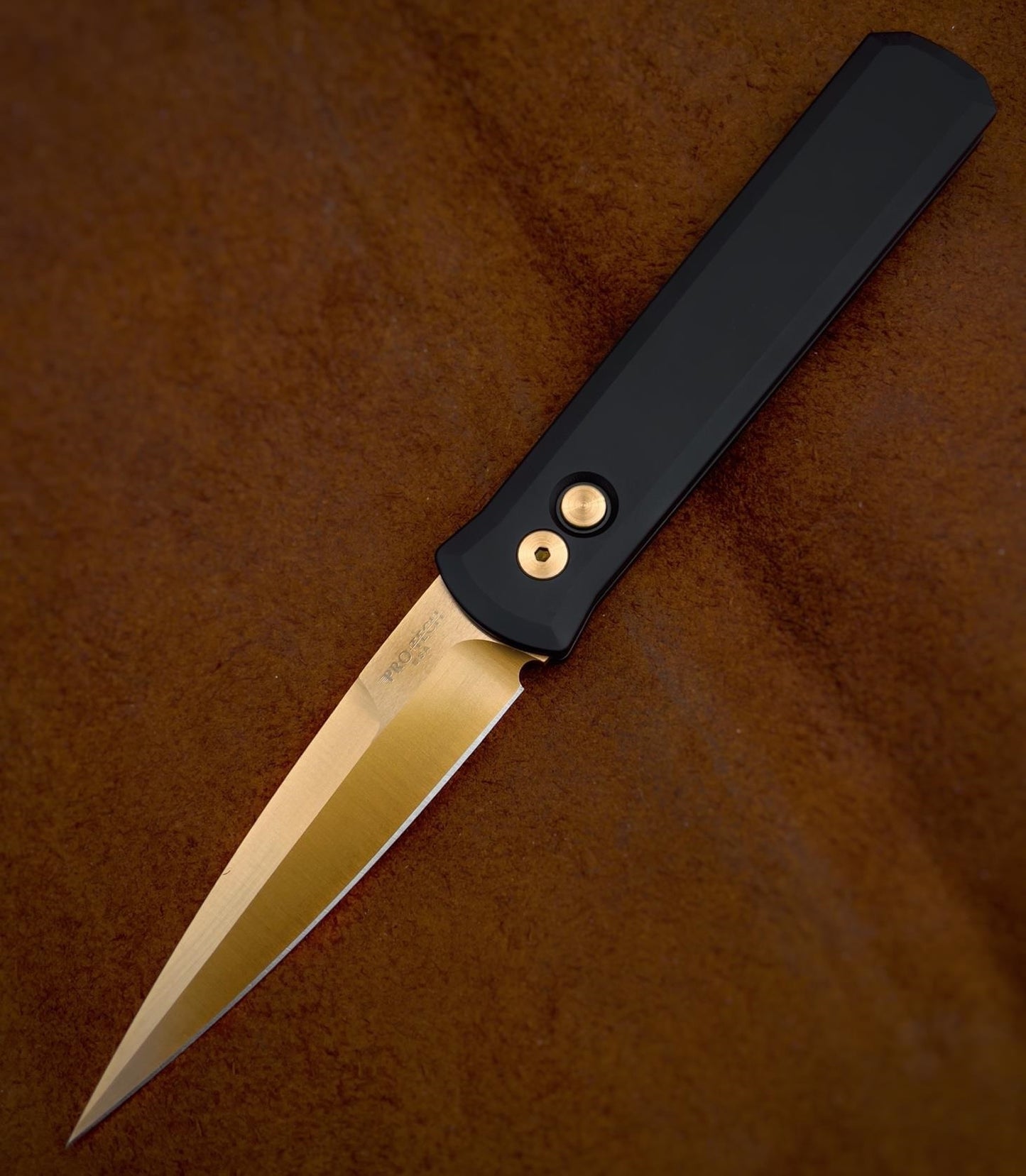 Pro-Tech Godfather 4" Auto w/ Rose Gold Blade & Black Aluminum Handle
