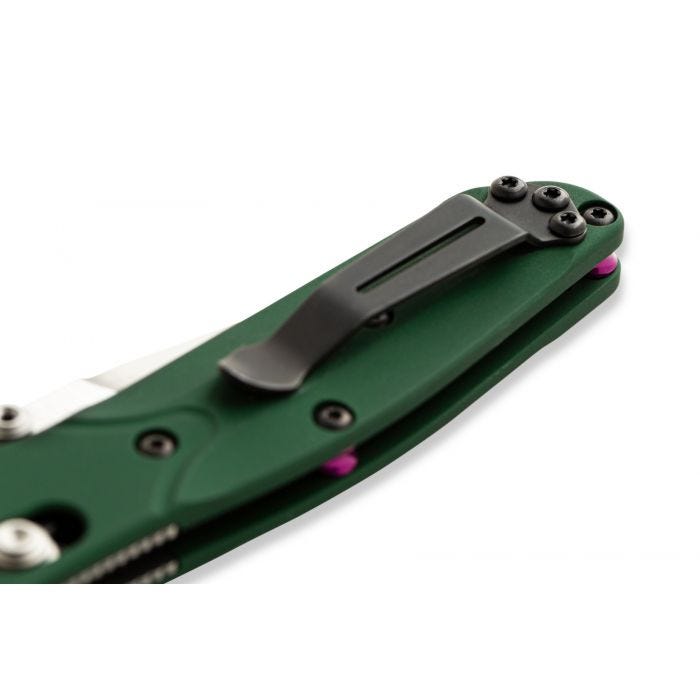 Benchmade Mini Osborne 3" Folding Knife w/ Green Aluminum & Purple Barrel Spacers