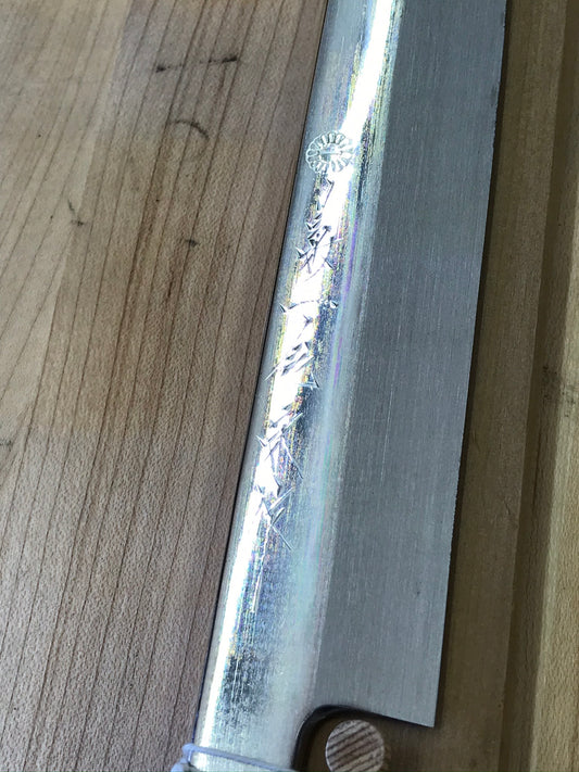 Kikuichi Blue Honyaki 270mm (10.5") Mirror Polished Yanagi w/ Saya