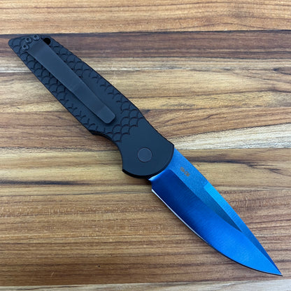 Pro-Tech TR-3 3.5" Auto w/ Sapphire Blade & Black Fishscale Textured Aluminum Handle
