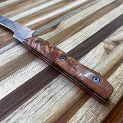 Meglio Semi-Custom 8" Satin Offset Fillet Knife w/ Lasered Hammerhead & Birdseye Maple Handle