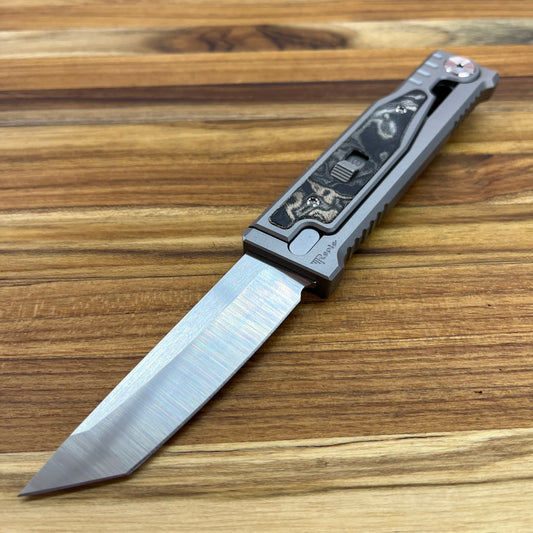 Reate EXO-M 3.25" Tanto Gravity Knife w/ Burl Camo Handle