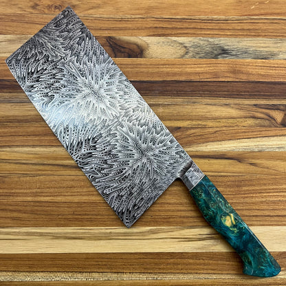 Patterson Forge Custom 215mm (8.5") Vegetable Cleaver w/ Mosaic Damascus & Yellow Cedar Handle