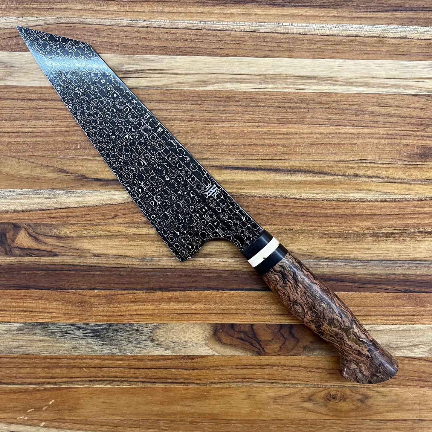HHH Custom Knives 210mm (8.25") K-Tip Chef's w/ Wasp Nest Damascus & Spalted Mango Yo Handle