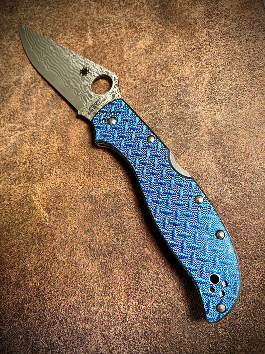 Spyderco C258CFBLP Stretch 2 XL Blue Nishijin Damascus Folder *SPRINT RUN*