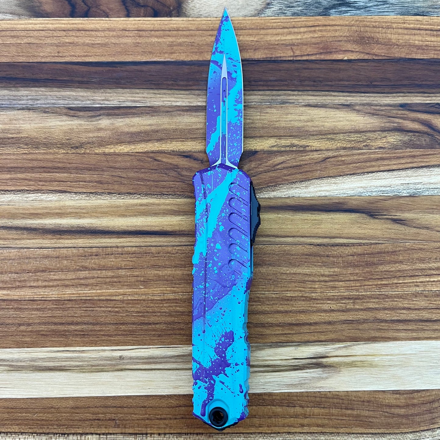 Microtech Signature Series Cypher II D/E 3.5" OTF w/ Baja/Purple Splatter Aluminum Handle