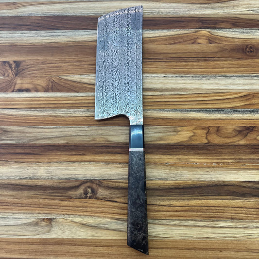 Alfredo Faccipieri 160mm (6.25") Big Nakiri w/ Damasteel & Chestnut Burl Handle