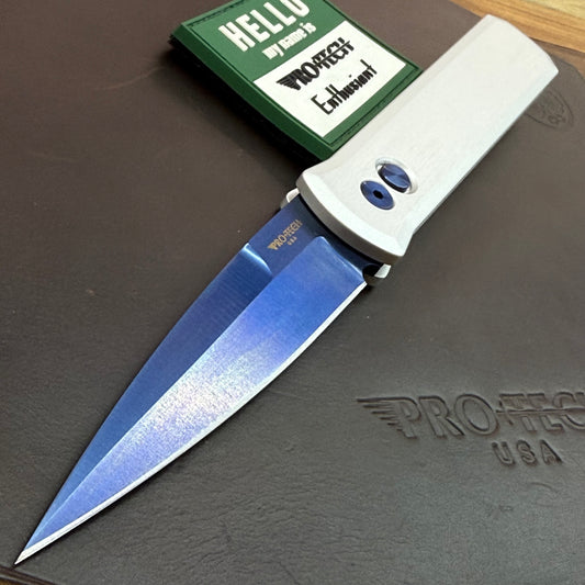 Pro-Tech Blade Show Godfather 4" Auto w/ Sapphire Blade & Satin Silver Aluminum Handle