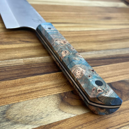 Running Man Forge Ready Series 210mm (8.25") Gyuto w/ Blue Maple Burl Handle