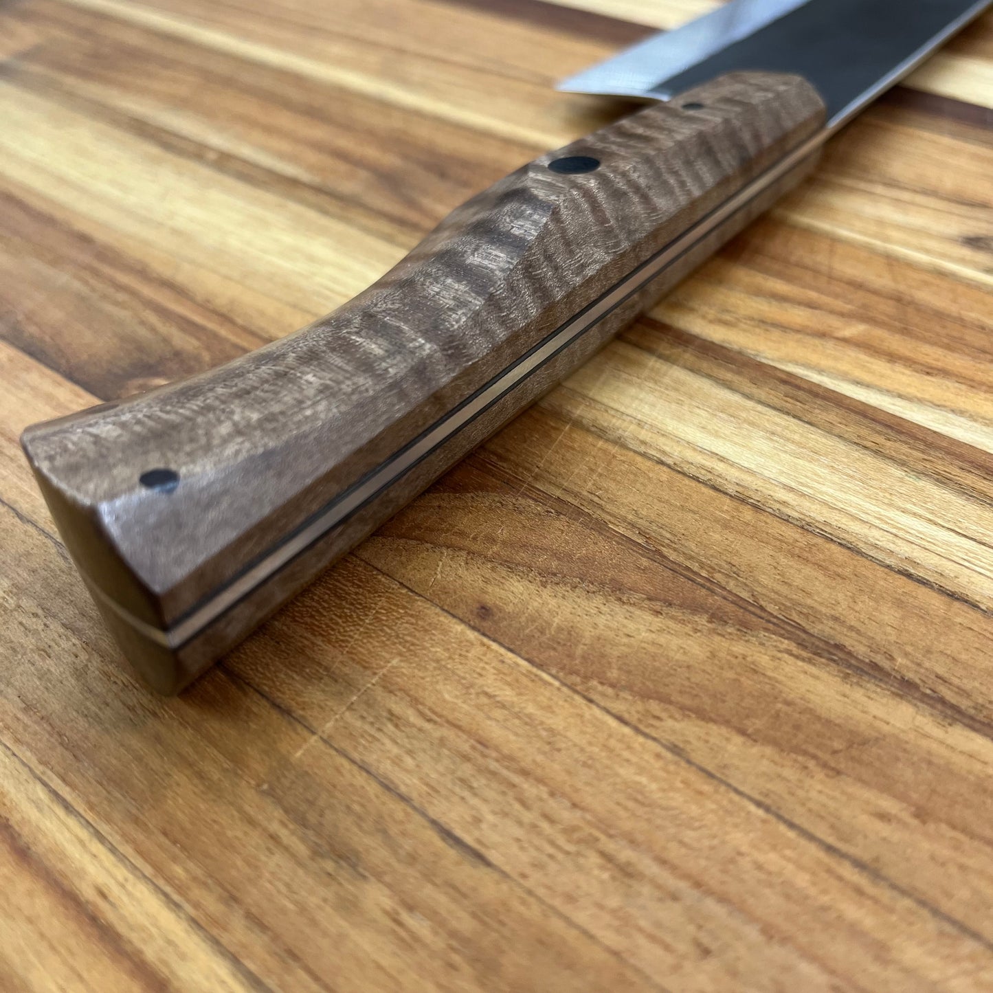 Running Man Forge Custom 215mm (8.5") Thin Forged Gyuto w/ Brown Curly Walnut Handle