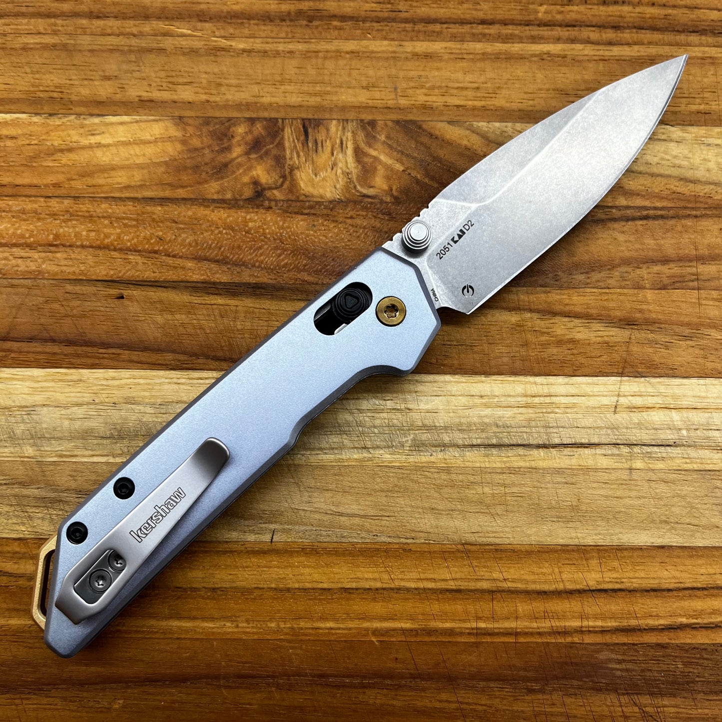Kershaw Mini Iridium 3" Folding Knife w/ Ice Blue Aluminum Handle & Gold Accents