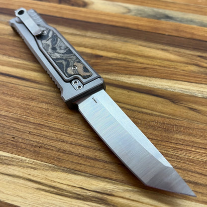 Reate EXO-M 3.25" Tanto Gravity Knife w/ Burl Camo Handle