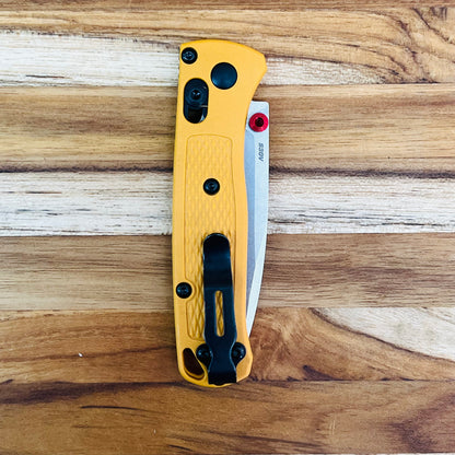 Benchmade Mini Bugout 2.85" Folding Knife w/ Daybreak Yellow Grivory Handle