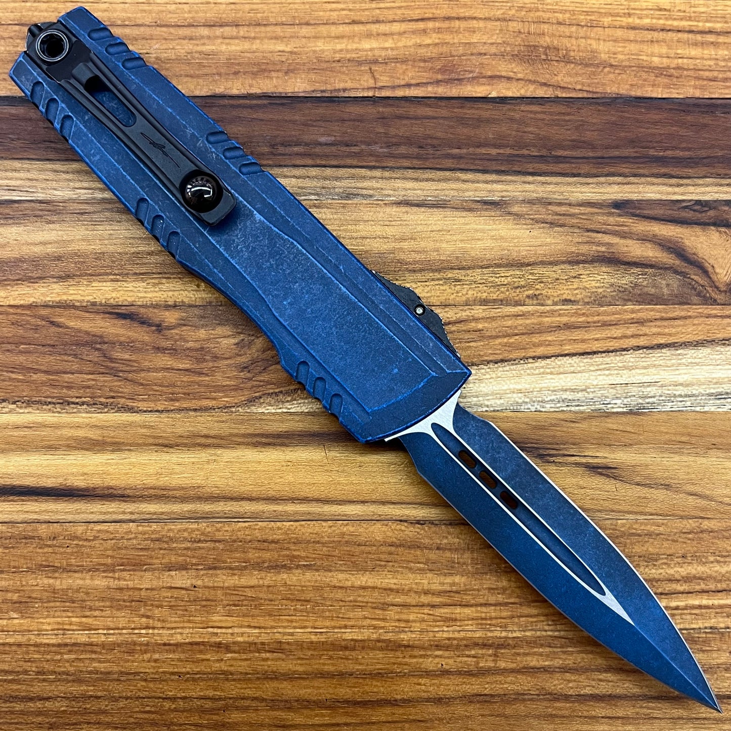 Microtech Luminary ZBP D/E 3.5" OTF w/ Weathered Blue Aluminum Handle