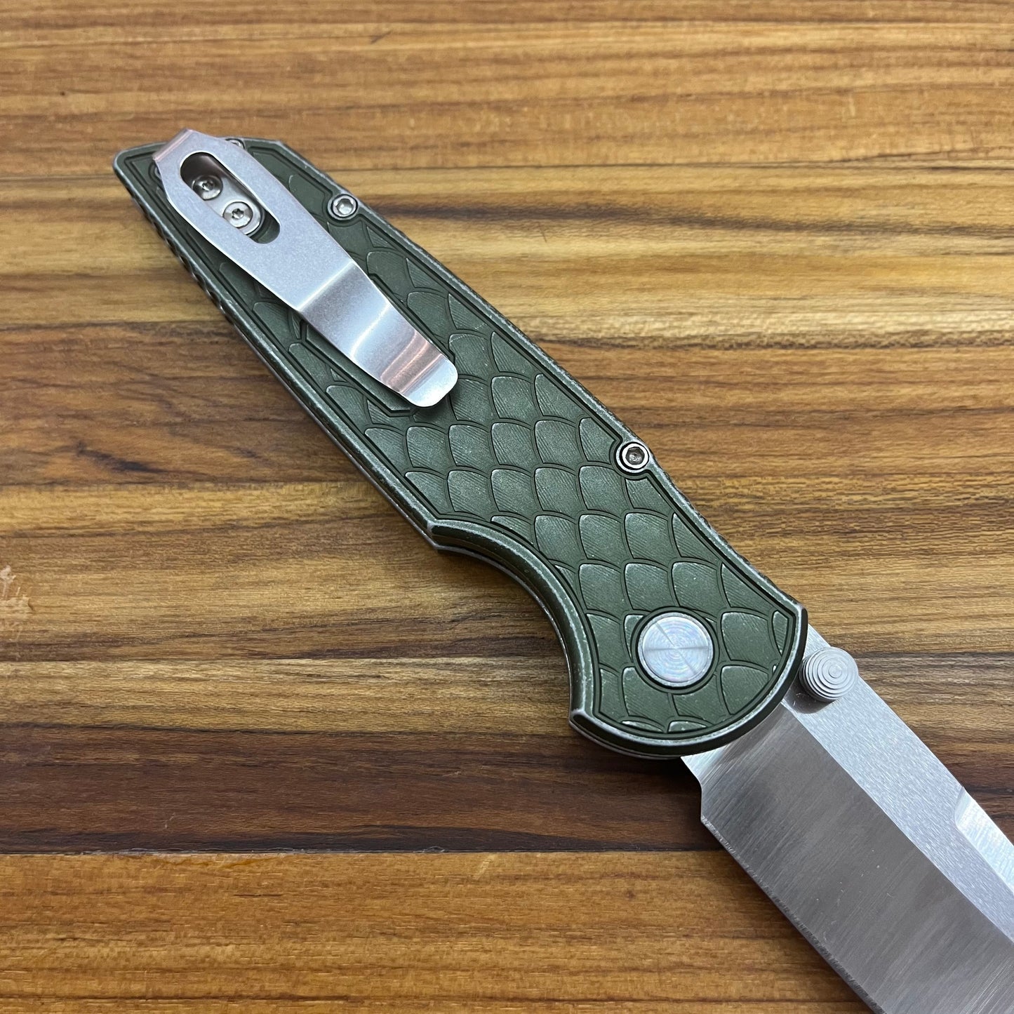 Pro-Tech TR-3 Integrity 3.5" Folding Knife w/ Green Battleworn Reptile Texture Aluminum Handle