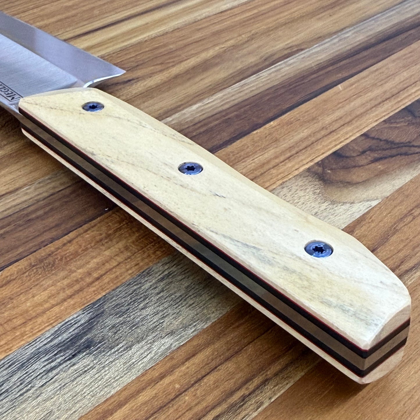 Meglio Blade Show Custom 10" Satin K-Tip Sujihiki w/ S-Grind & Fiddleback Box Elder Handle
