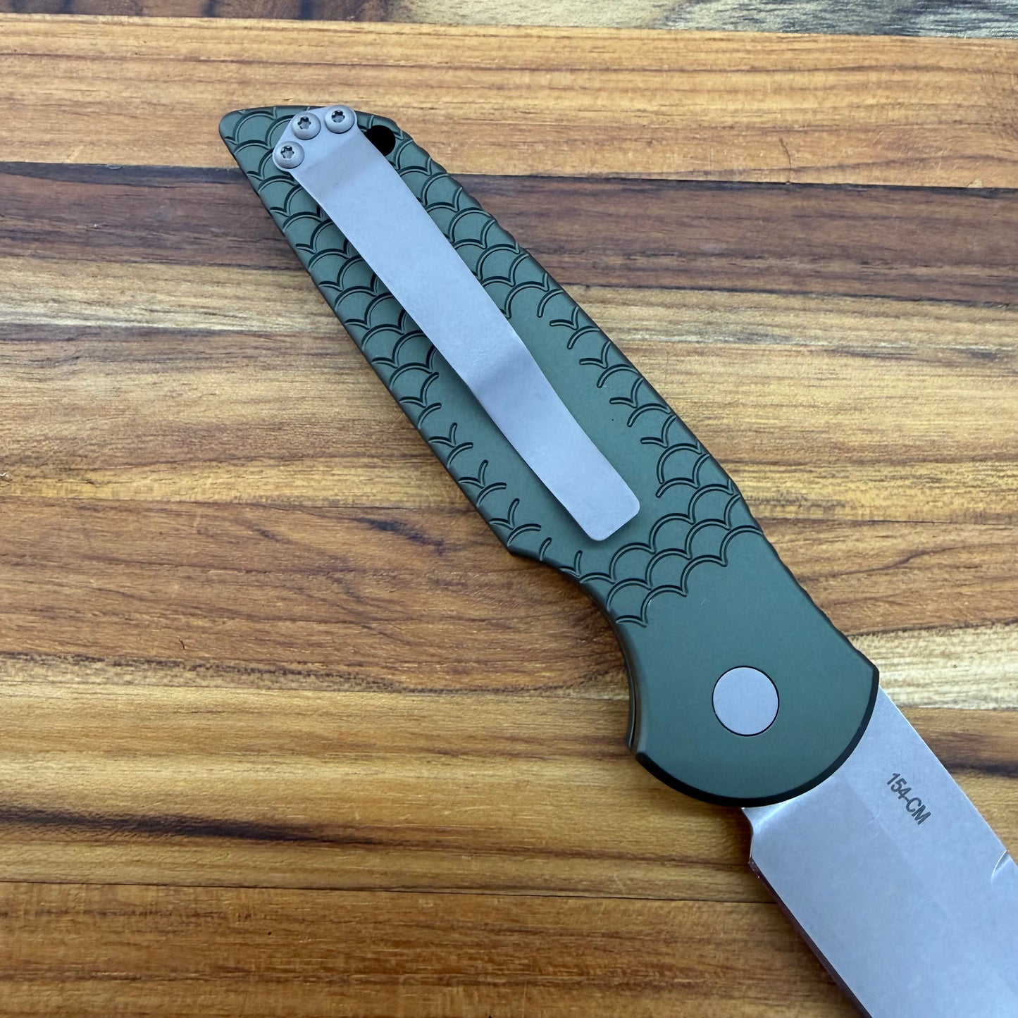 Pro-Tech TR-3 3.5" Auto w/ Green Fishscale Engraved Handle