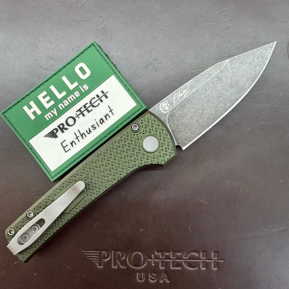 Pro-Tech Blade Show Chavez Scapegoat Compact 3" Auto w/ MagnaMax & Green Carbide Textured Aluminum Handle