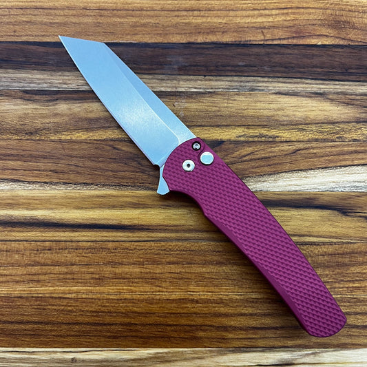 Pro-Tech *Limited Edition* Malibu 3.25" Flipping Knife w/ Pearl Button & Red Textured Aluminum Handle