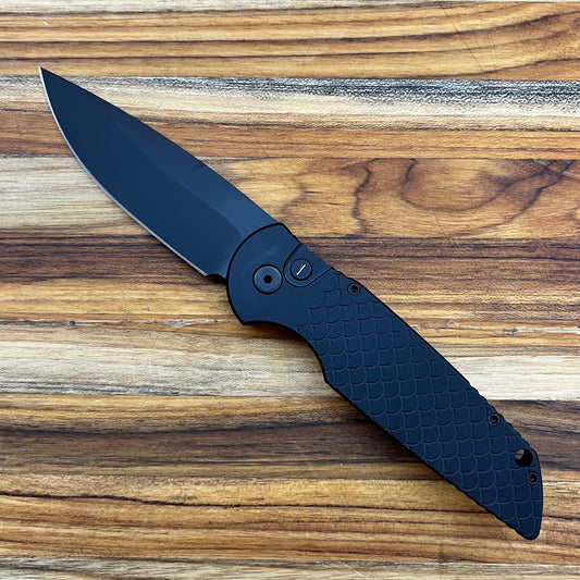 Pro-Tech TR-3 Operator Edition 3.5" All Black Auto w/ Tritium Button & Fish Scale Aluminum Handle
