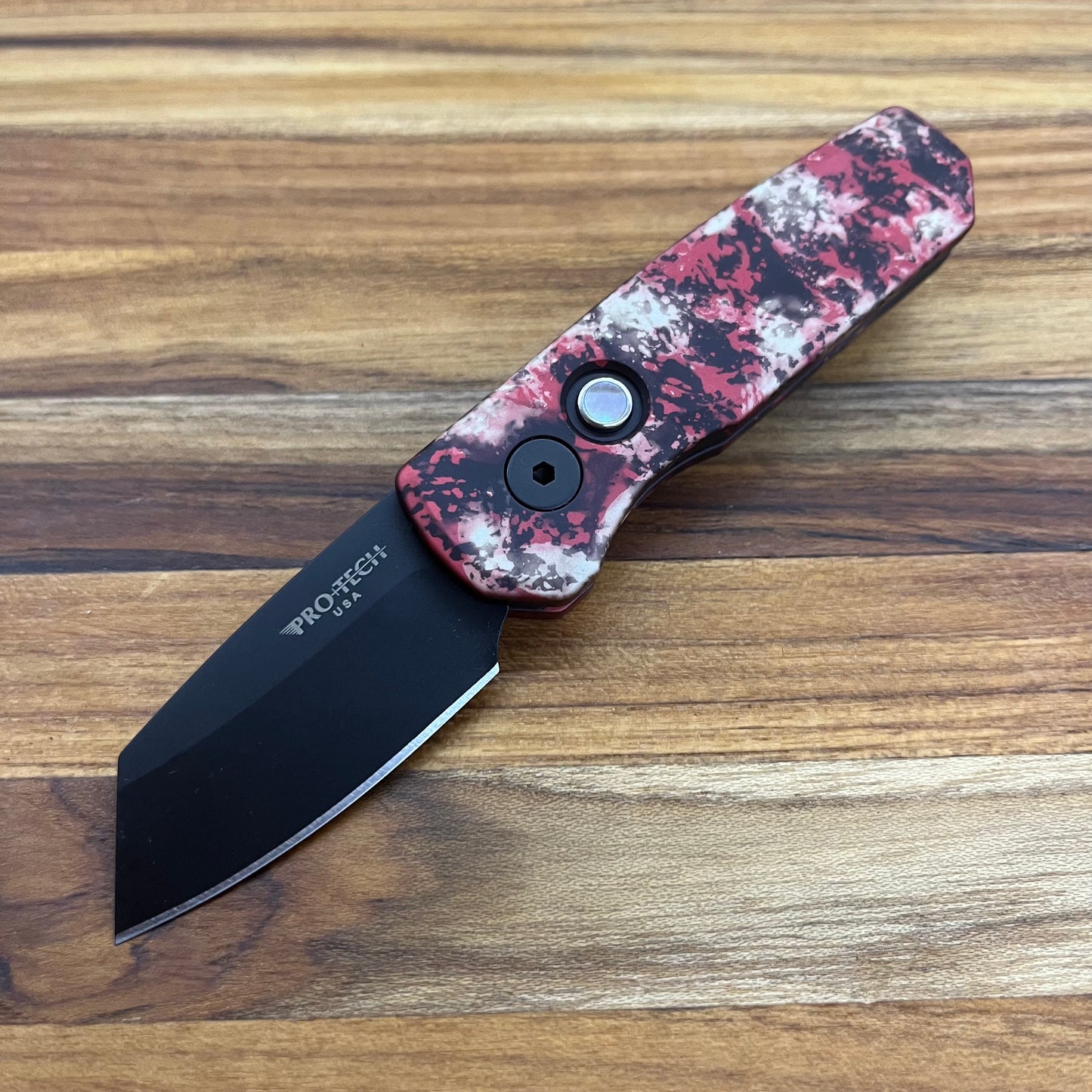 Pro-Tech Runt 5 2" Auto w/ DLC Reverse Tanto Blade & Crimson Tiger Camo Aluminum Handle