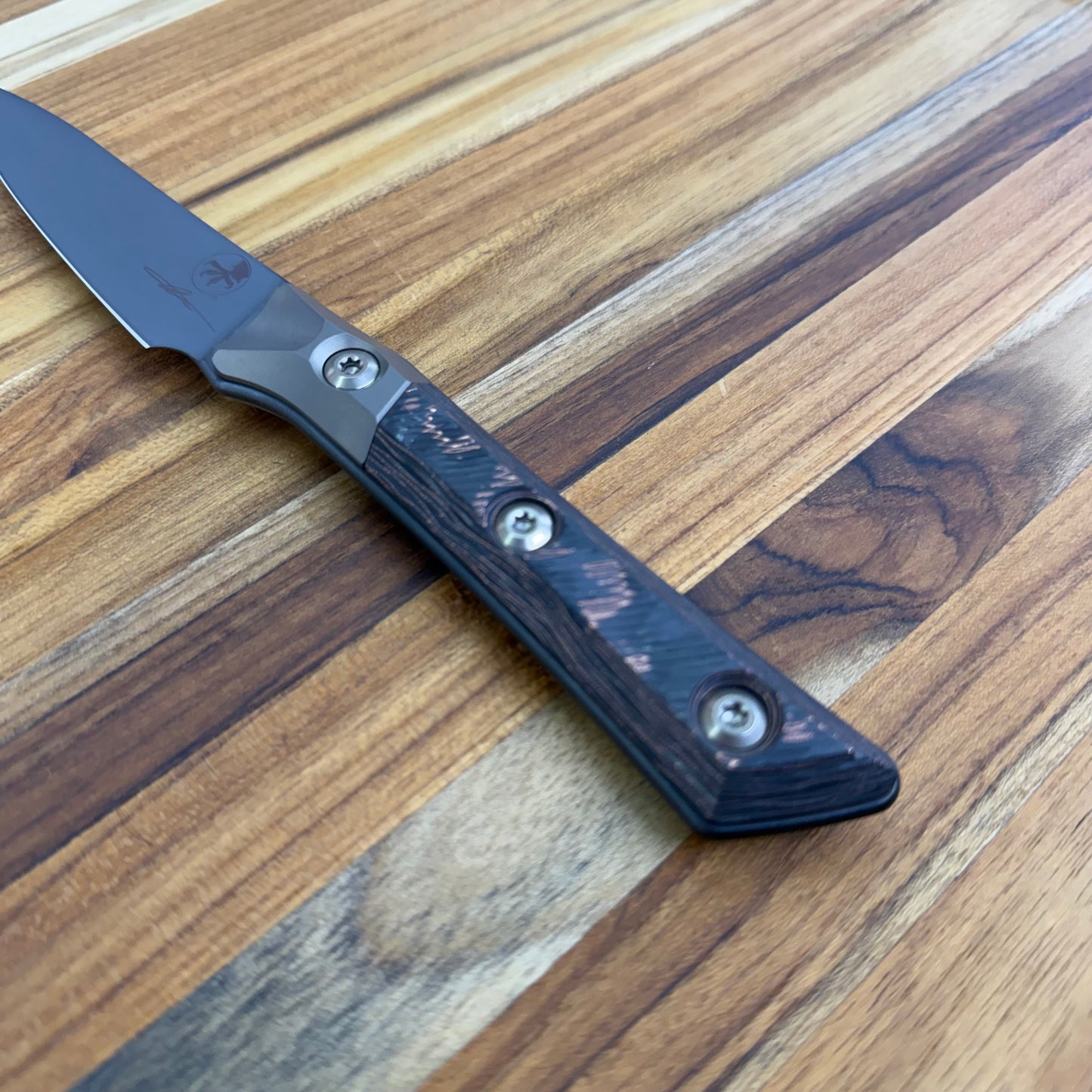 Microtech Signature Series Culinary 3.5" DLC Paring Knife w/ Bronze Titanium Bolster & Livewire Carbon Fiber Handle
