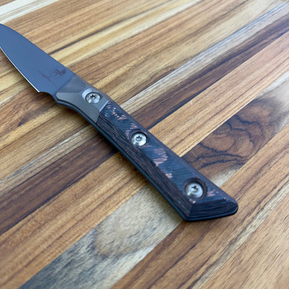 Microtech Signature Series Culinary 3.5" DLC Paring Knife w/ Bronze Titanium Bolster & Livewire Carbon Fiber Handle