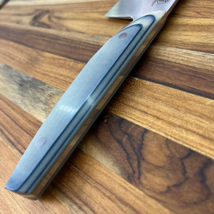 Patterson Forge Semi-Custom 200mm (8") Chef's Knife w/ White & Blue Paper Micarta Handle
