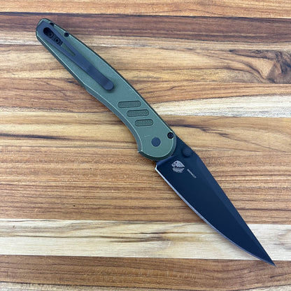 Pro-Tech Avalon 4" Folding Knife DLC Black w/ Knurled & Battleworn Green Aluminum Handle