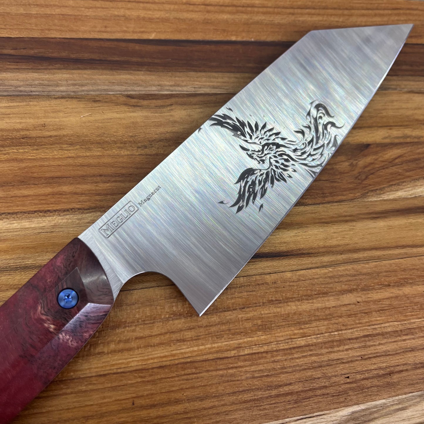 Meglio Blade Show Semi-Custom 6.5" Satin Kiritsuke w/ Lasered Phoenix & Red Primavera Handel