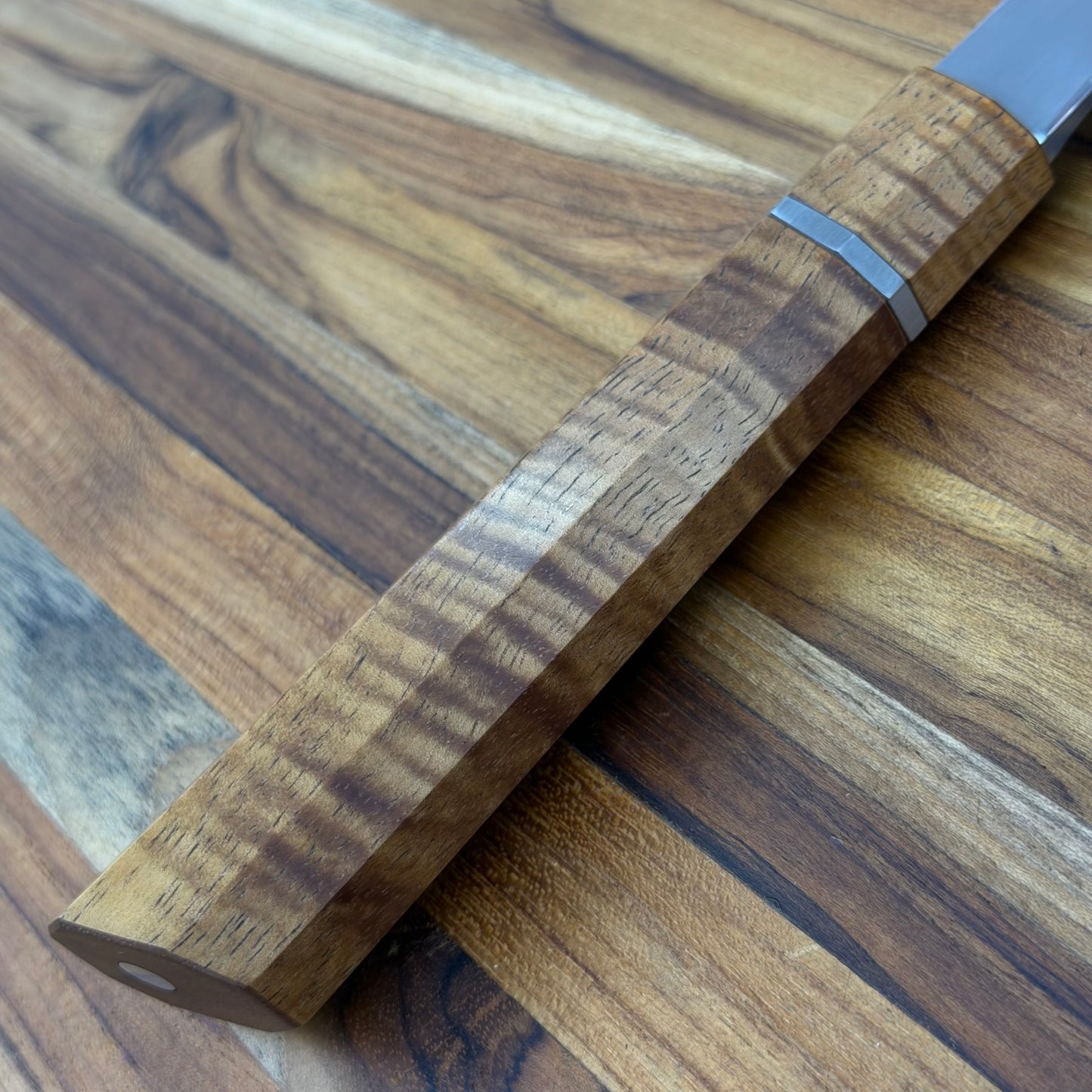 Enceladus Custom 210mm (8.25") K-Tip Gyuto w/ Stabilized Koa & Titanium Handle