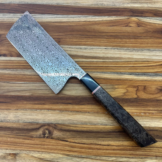 Alfredo Faccipieri 160mm (6.25") Big Nakiri w/ Damasteel & Chestnut Burl Handle