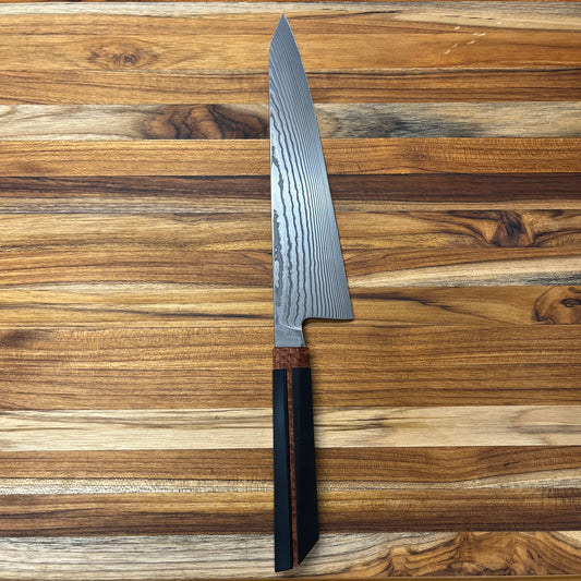 Enceladus 210mm (8.25") K-Tip Gyuto w/ Curly Narra & Paper Micarta Handle