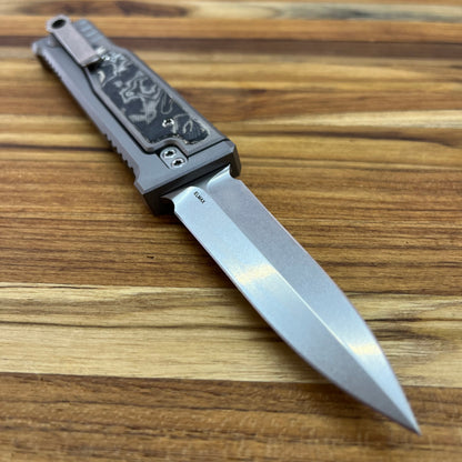 Reate EXO-M 3.25" Double Edge Gravity Knife w/ Burl Camo Handle