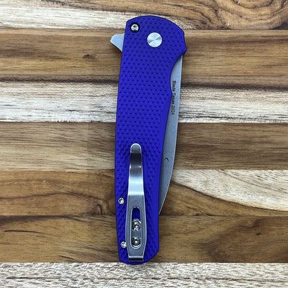 Pro-Tech Malibu Custom 2024 Blade Texas 3.25" Stonewash Flipping Knife w/ Mother of Pearl Button & Textured Purple Aluminum Handle