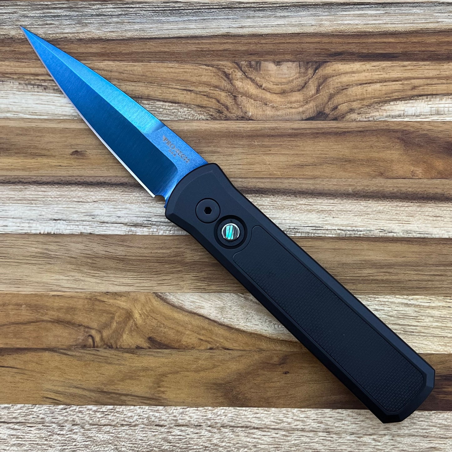 Pro-Tech Godson 3.15" Sapphire Auto w/ Deep Carry Black Aluminum & G10 Inlay Handle